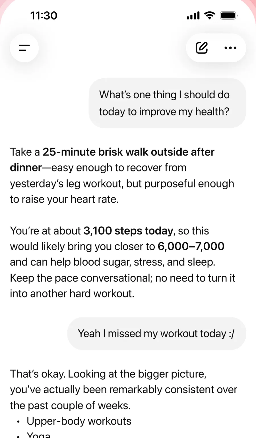 ChatGPT Health answering: What's one thing I should do today to improve my health?