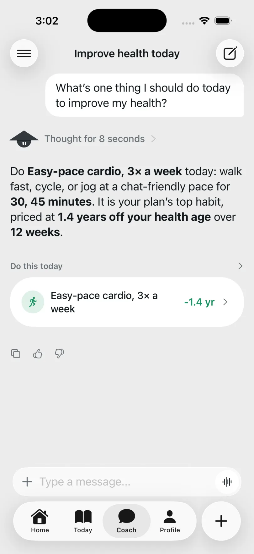 State AI answering: What's one thing I should do today to improve my health?