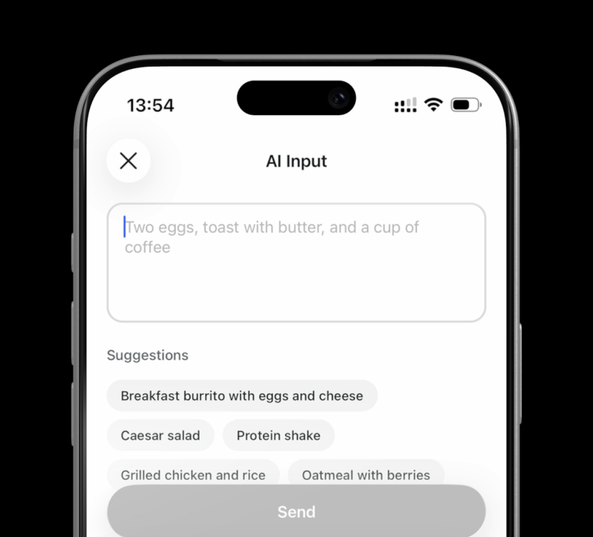 AI Input tab with a meal description